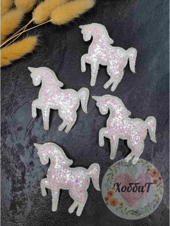 Патч 3D россыпь пайеток  "Единорог" 6*5см. (белый хамелеон)