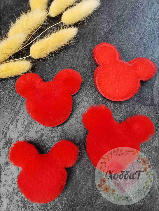 Патч меховой "Микки" 6*5см. (красный)