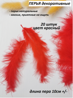 Перья декоративные, упаковка 20 штук (красный)