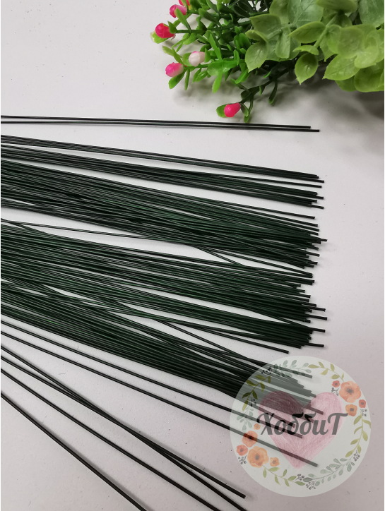 Проволока флористическая зеленая 1,2мм, длина 40см (зеленый), 10штук