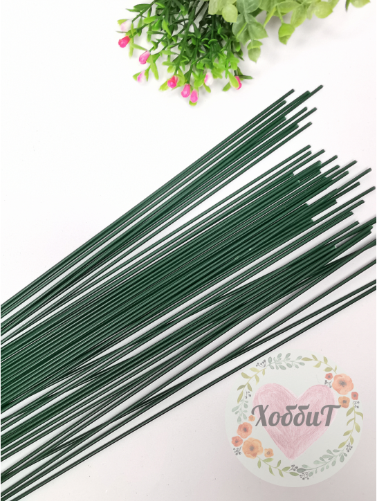 Проволока флористическая зеленая 2мм, длина 40см (зеленый), 10штук