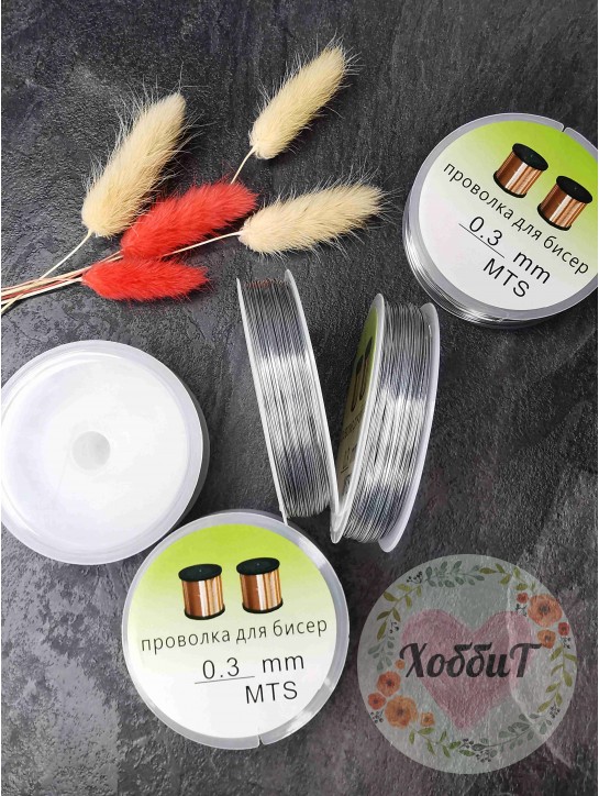 Проволока 0,3мм катушка 50 метров (серебро)