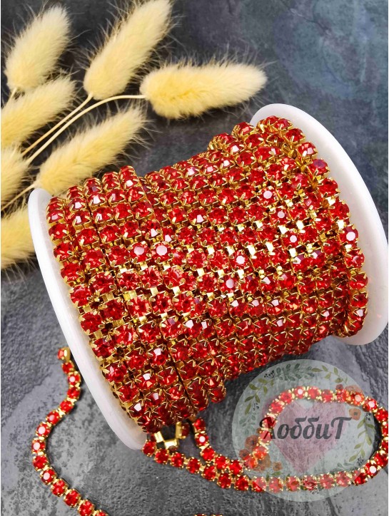 Стразы цепочкой ss16 (4мм) (красный), метр