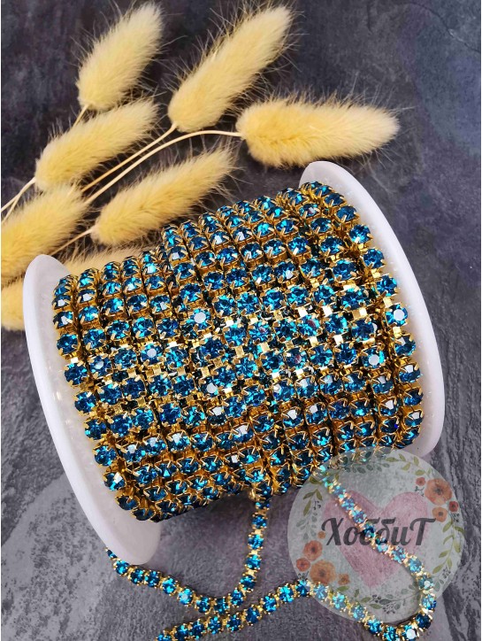 Стразы цепочкой ss16 (4мм) (бирюзовый), метр