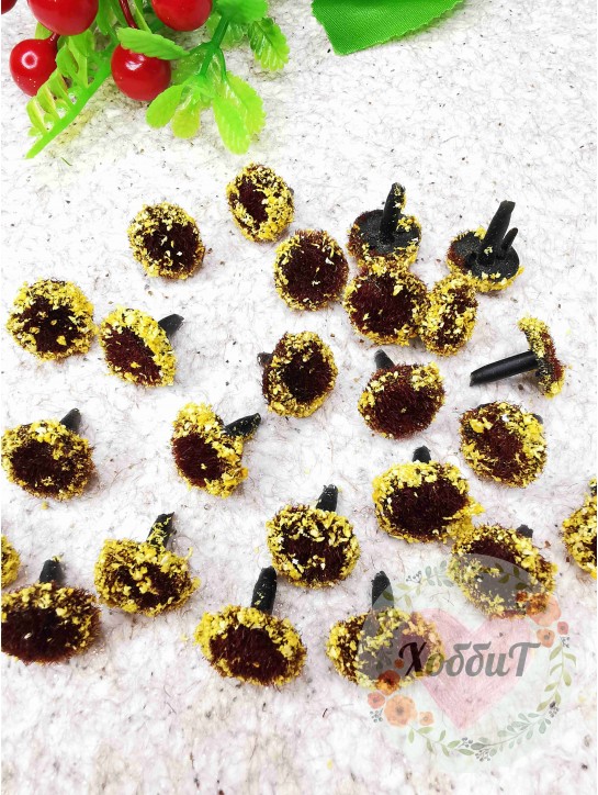 Серединка для цветов "Мохнатики" 1,5см (желтый/черный), 10штук