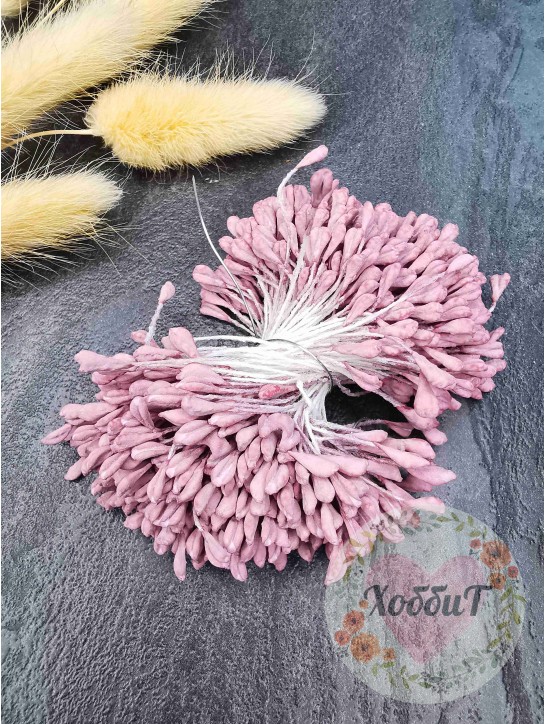 Тычинки матовые на нитке (пастельный пенка) 30шт.