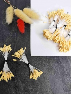 Тычинки матовые на нитке (пастельный желтый) 30шт.