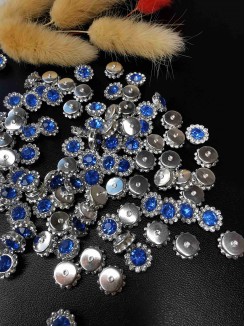 Кабошоны флоризель пришивные "Цветочек" металл 10мм. (серебро/светло-синий)