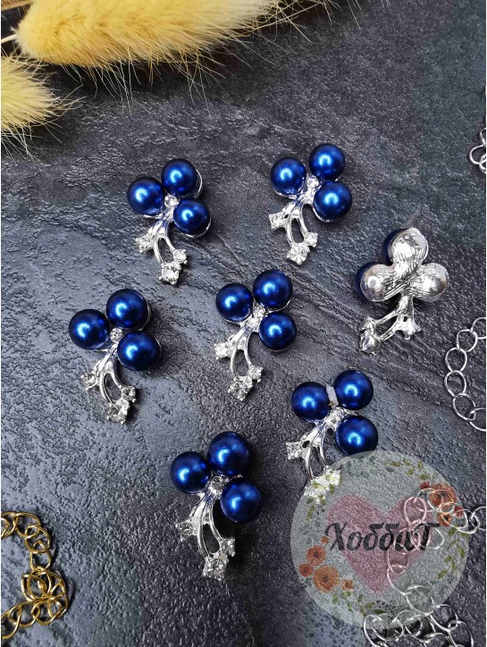 Кабошоны флоризель "Жемчужины, звездопад" металл 15*25мм. (синий)