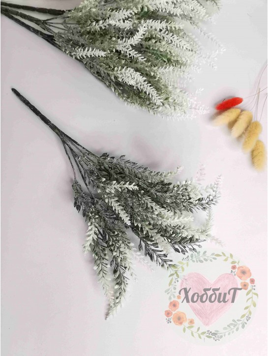 Ветка декоративная "Букет Лаванда" 30см (зеленый/белый)