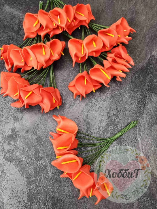 Головки цветков "Калла" на веточке (красный), 12цветков