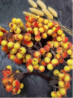 Ягодки на веточке сахарные 12мм (красно-желтый), пучок 40 ягод