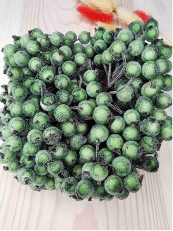 Ягодки на веточке сахарные 12мм (фисташковый), пучок 40 ягод