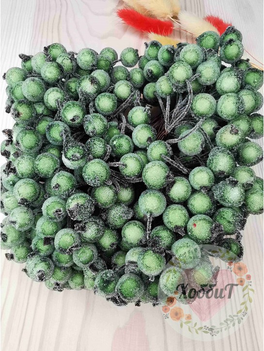 Ягодки на веточке сахарные 12мм (фисташковый), пучок 40 ягод