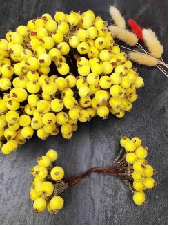 Ягодки на веточке сахарные 12мм (лимонный), пучок 40 ягод