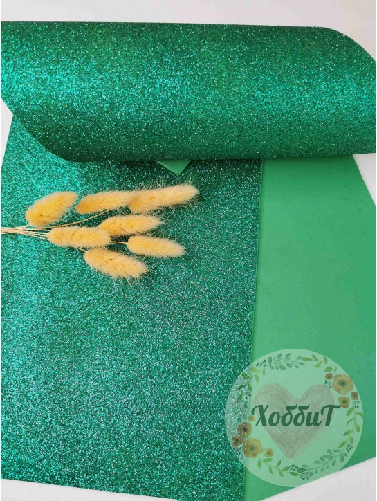 Фоамиран глиттерный 2мм. Premium (темно-зеленый)