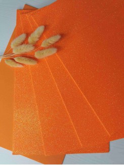 Фоамиран глиттерный, перламутровый 2мм. Premium (оранжевый-морковный), 20*30см.