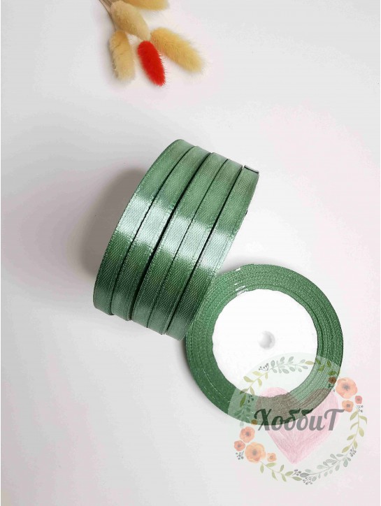 Лента атласная 0,6см. бобина 25 ярд (дымчато-зеленый)