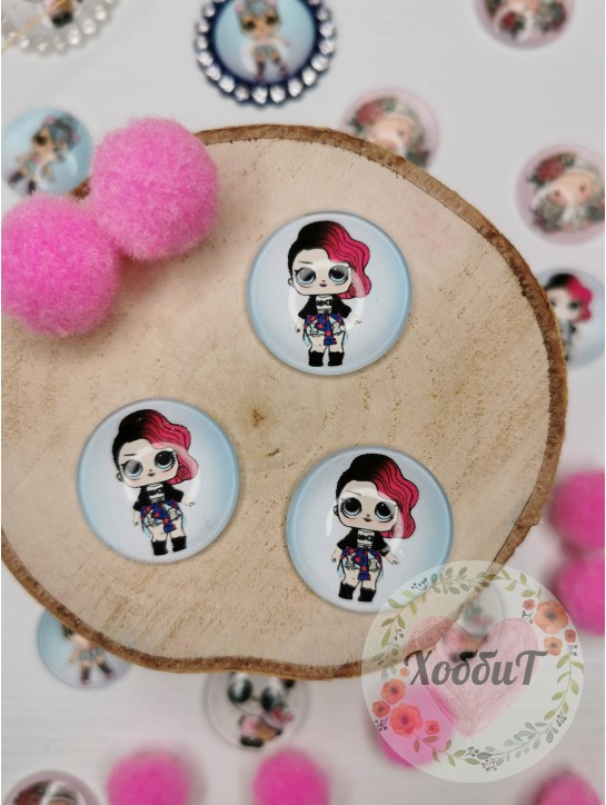 Кабошоны-фишки 25мм. (лол рок с розовыми волосами), стекло