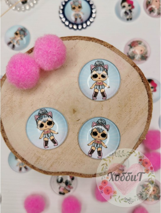 Кабошоны-фишки 25мм. (лол с ободком ушки), стекло