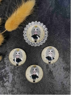 Кабошоны-фишки 25мм. (принцесса в черной юбке) №42, стекло