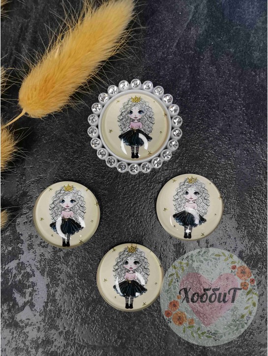 Кабошоны-фишки 25мм. (принцесса в черной юбке) №42, стекло