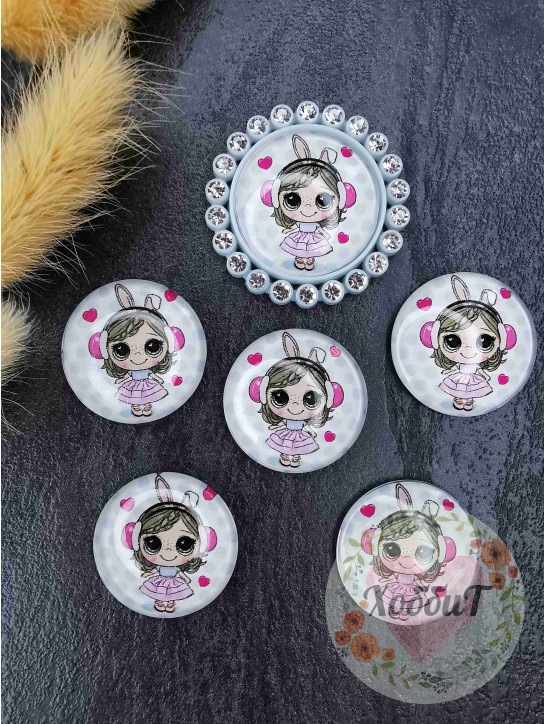 Кабошоны-фишки 25мм. (Лол в наушниках и с ушками) №35, стекло