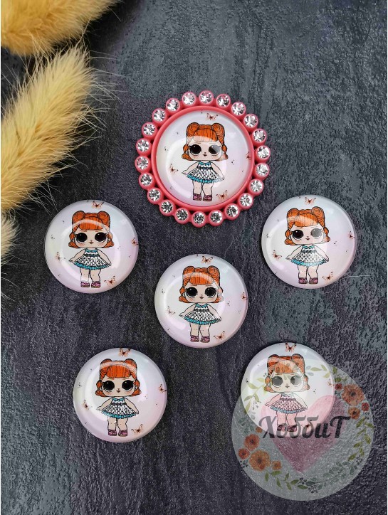 Кабошоны-фишки 25мм. (Лол с рыжими волосами) №336, стекло