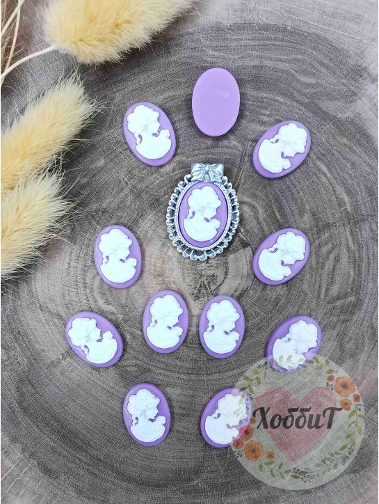 Камея 13*18мм (сиреневый/белый)