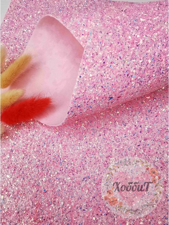 Кожзам "Блестки осколки" 21*29,5см. (розовый), СНИЖЕНА ЦЕНА