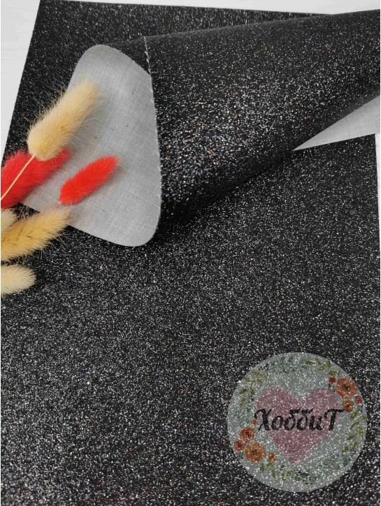 Кожзам с глиттером 20*30см. (черный)