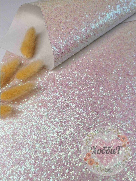 Кожзам с крупными блестками 20*30см. (бело-розовый)