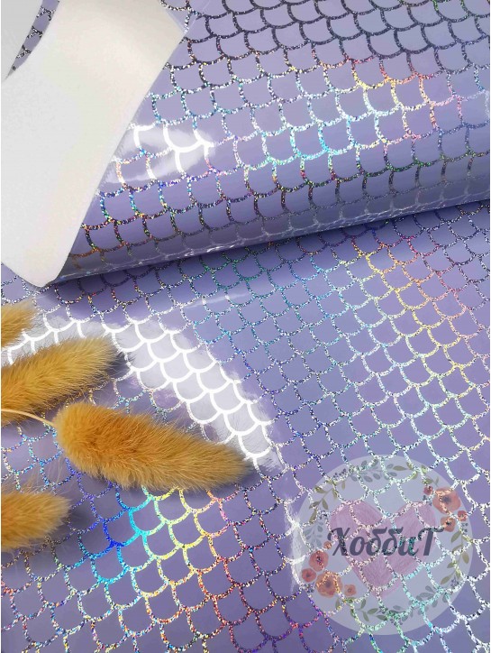 Кожзам голографик "Чешуя" 21*29,5см. (фиолетовый)