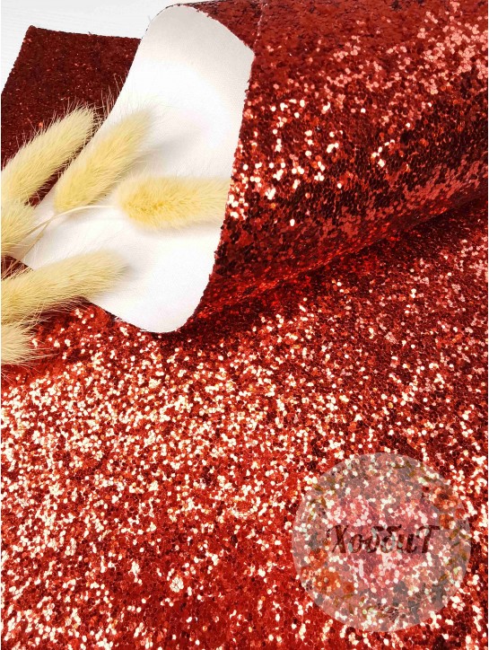 Кожзам с крупными блестками 20*30см. (красный)
