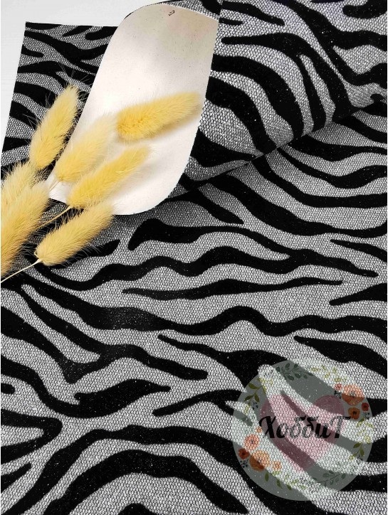 Кожзам с бархатом "Зебра" 21*29,5см. (серебро)