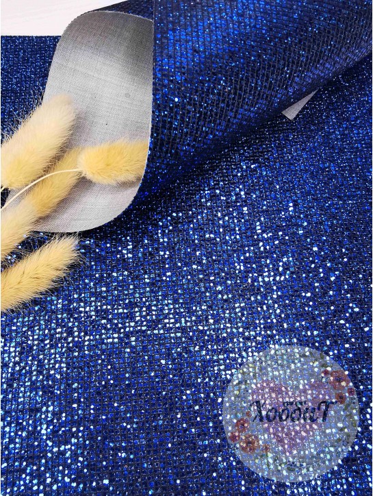 Кожзам с блестками "Квадратики" 21*29,5см. (синий)