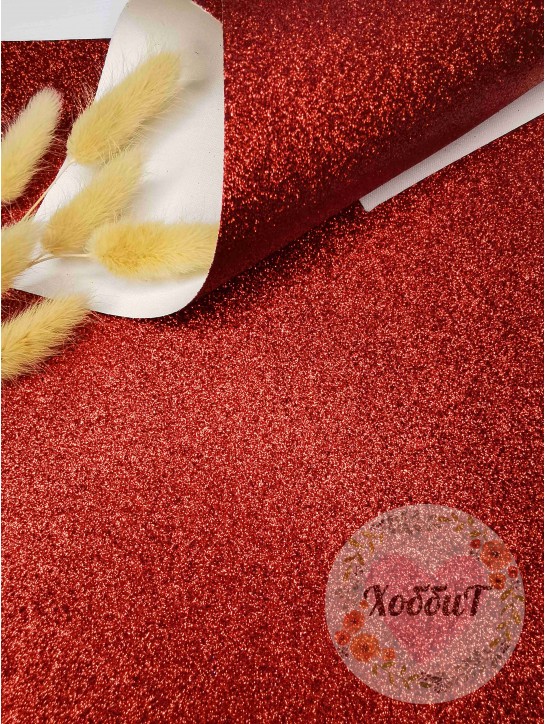 Кожзам с глиттером 21*29,5см. (красный №3)