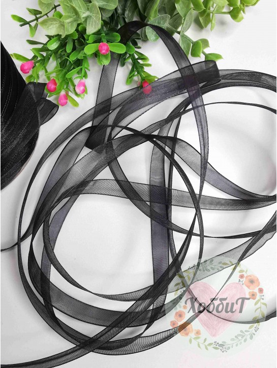 Лента органза 1см. (черный), 10 метров