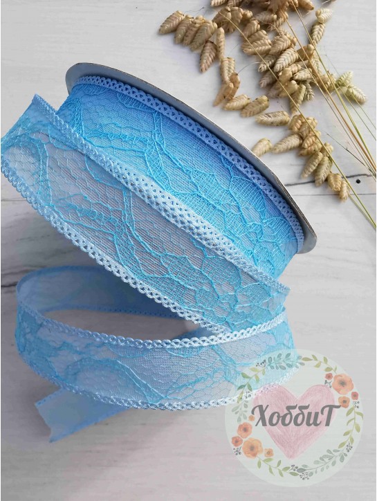 Лента органза "Узор" 2,5см. (голубой)