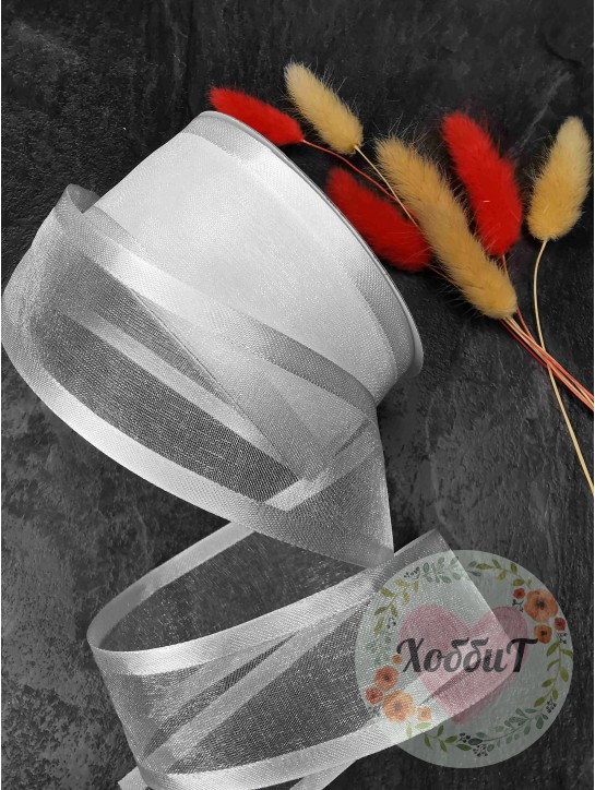 Лента органза с атласными краями 4см. (белый)