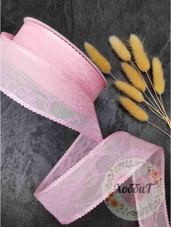 Лента органза "Узор" 4см. (розовый)