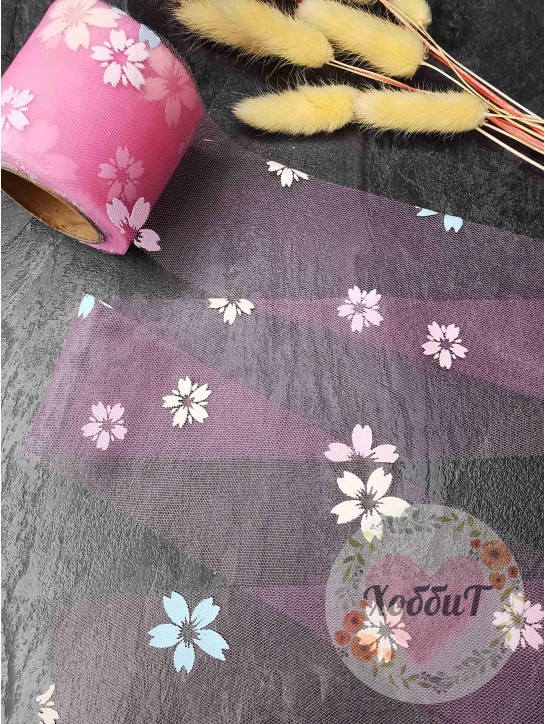 Фатин "Цветочки" 5,5см (розовый)