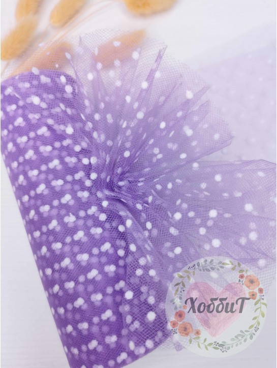 Фатин в горошек 15см (фиолетовый), ОСТАТОК 1 МЕТР