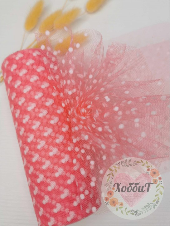 Фатин в горошек 15см (коралловый)