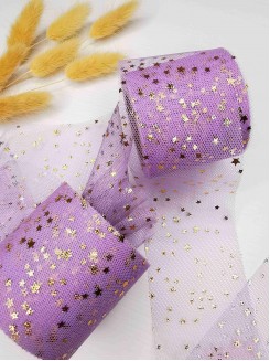 Фатин "Звездочки" 5,5см (фиолетовый/золото)