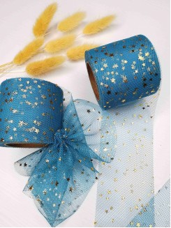 Фатин "Звездочки" 5,5см (темно-бирюзовый/золото)