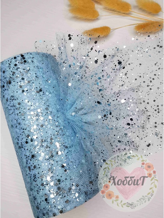 Фатин с пайетками 15см (светло-голубой)